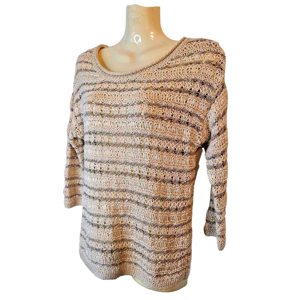 Lucky Brand Sweater Women XS Cream Silver Metallic Open Knit New 7W50994 - Picture 13 of 13